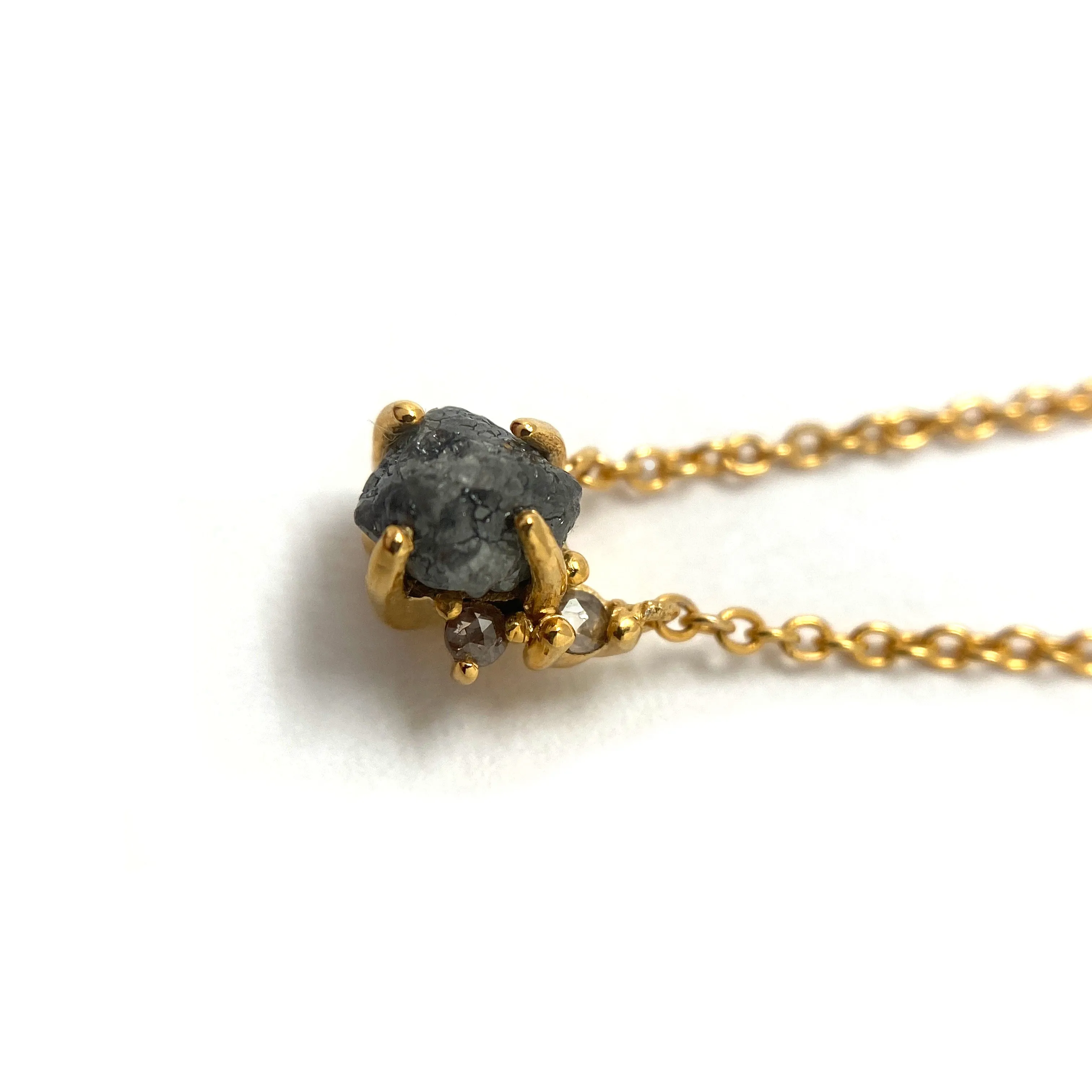 Raw Diamond and Gold Prong Necklace