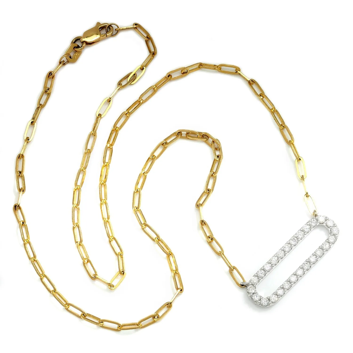 Rectangular Pendant Link Necklace with Diamonds Two-Tone Gold