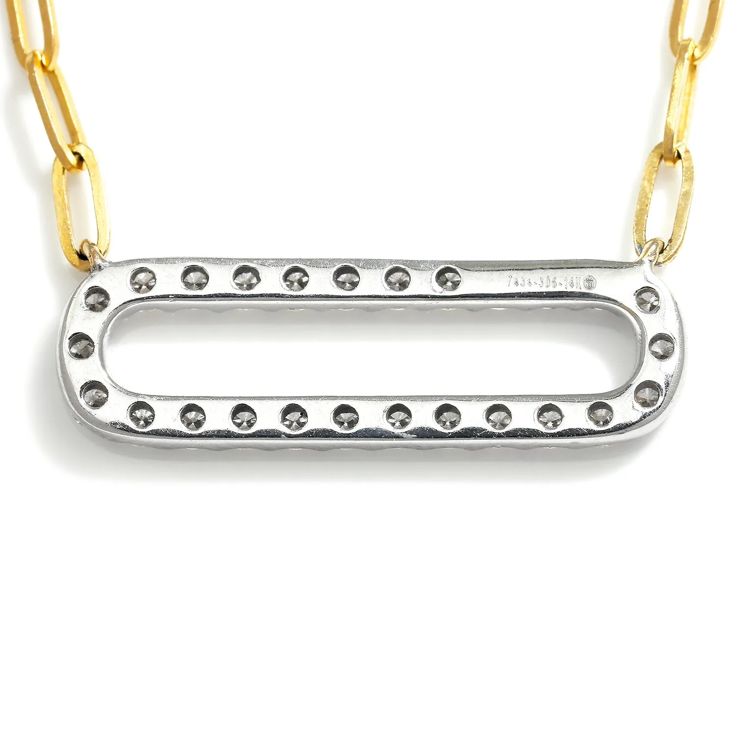 Rectangular Pendant Link Necklace with Diamonds Two-Tone Gold