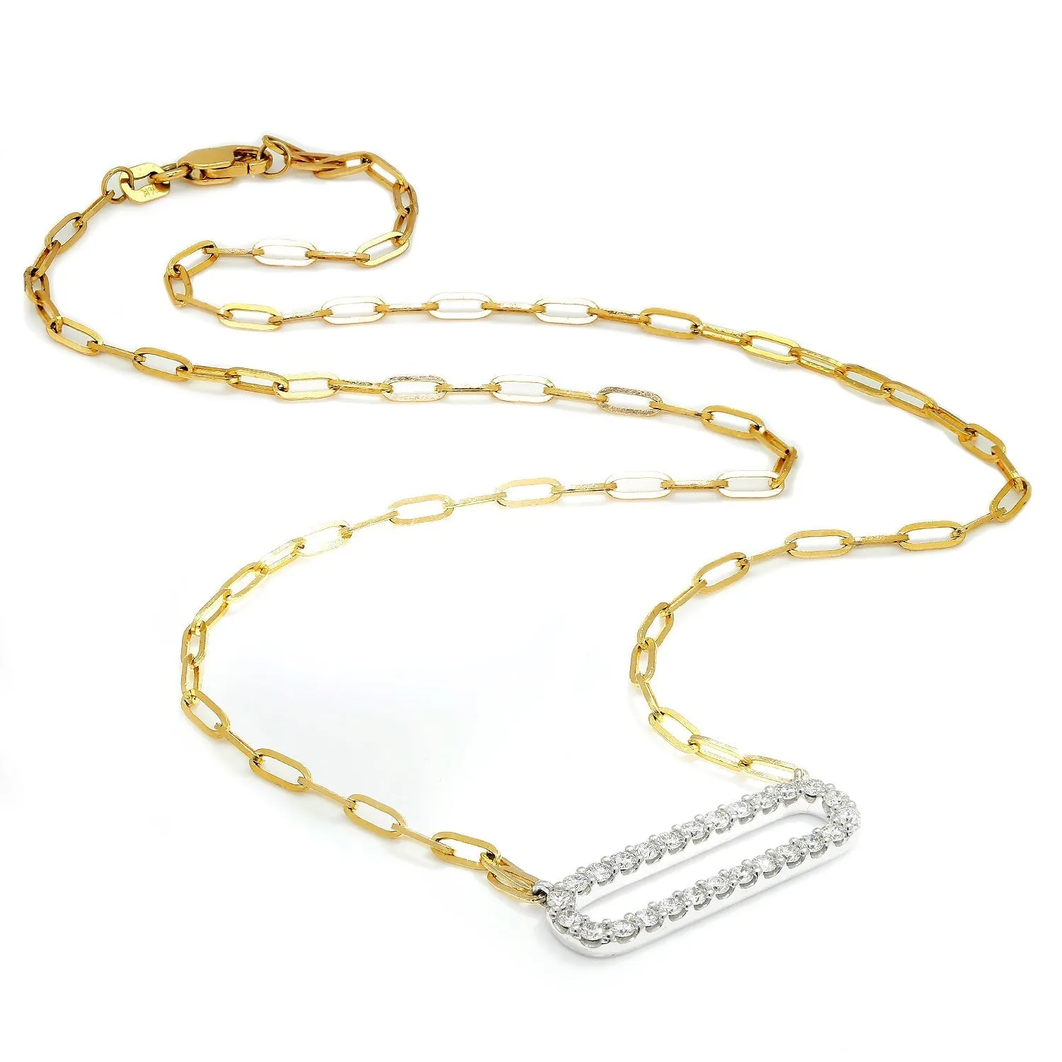 Rectangular Pendant Link Necklace with Diamonds Two-Tone Gold