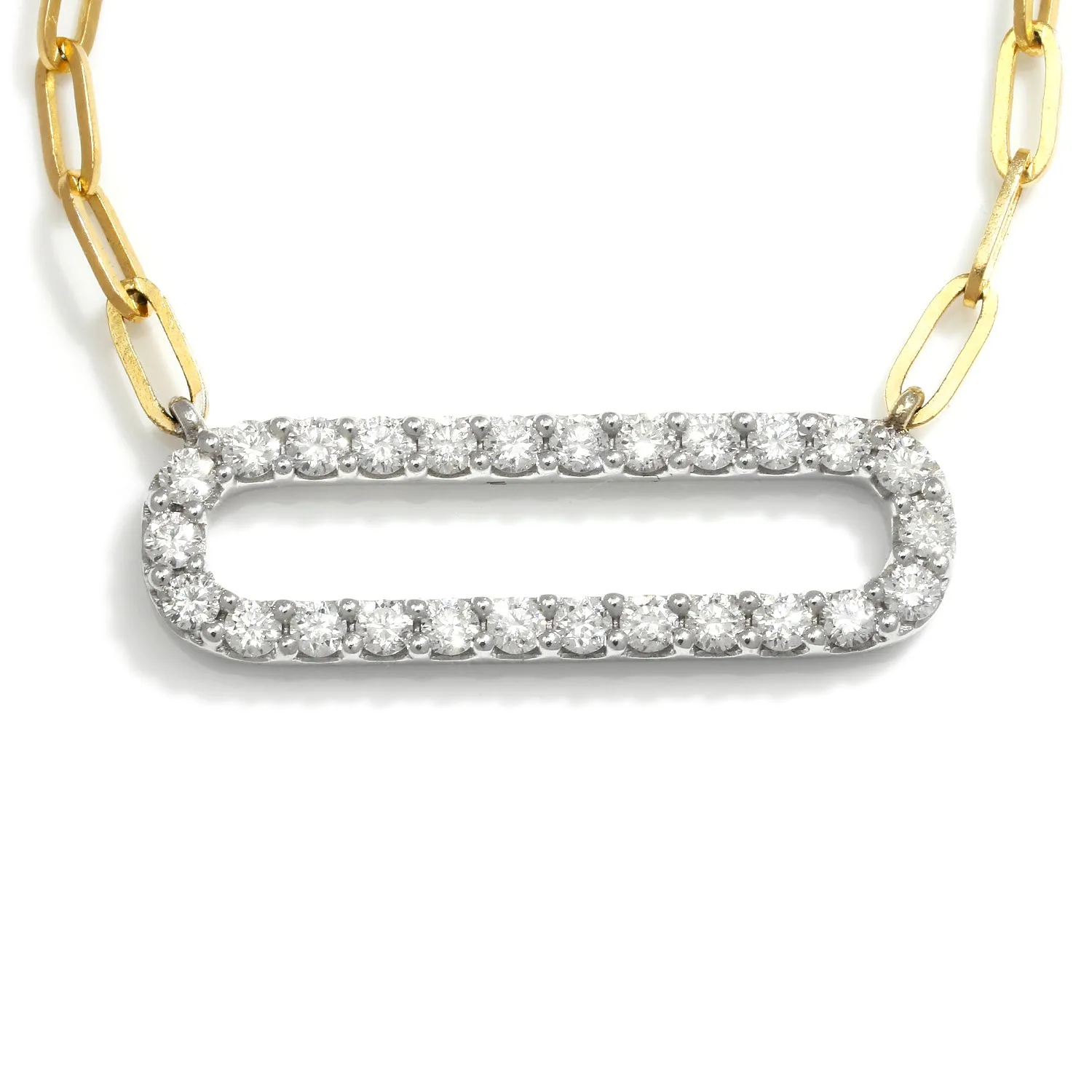 Rectangular Pendant Link Necklace with Diamonds Two-Tone Gold