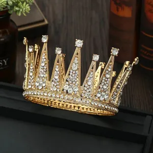 Regal Alloy Diamond Bridal Crown - A Modern Queen's Wedding Day Splendor