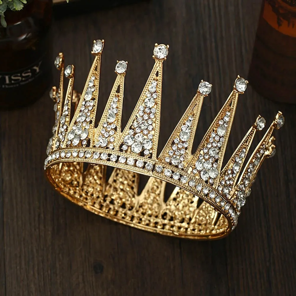 Regal Alloy Diamond Bridal Crown - A Modern Queen's Wedding Day Splendor