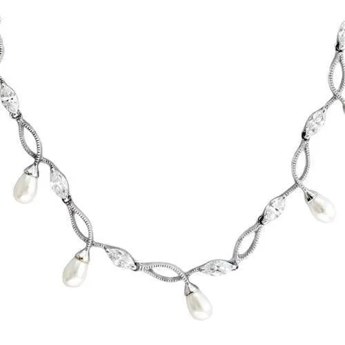 Rhodium 925 Sterling Silver Necklace with Synthetic Pearl in White for Women Style 7X420