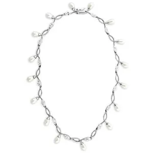 Rhodium 925 Sterling Silver Necklace with Synthetic Pearl in White for Women Style 7X420