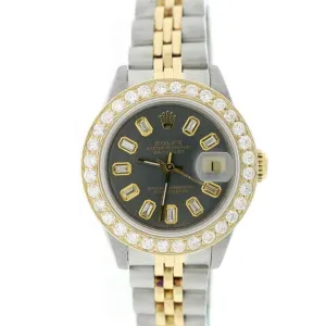 Rolex Datejust 2-Tone 26mm 1.3Ct Diamond Bezel/Grey Baguette Dial Jubilee Watch TFJ-142508142