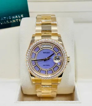 Rolex Day-Date 36 118348 Factory Diamond Bezel Factory Diamond Lavender Jade Carousel Dial  Box & Papers Unworn