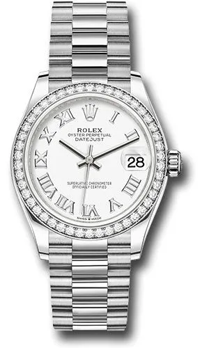 Rolex White Gold Datejust 31 Watch - Diamond Bezel - White Roman Dial - President Bracelet 278289RBR wrp