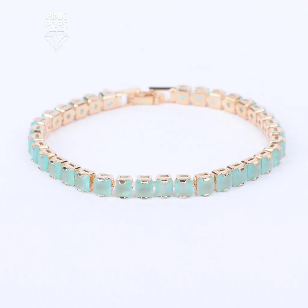 Sea Blue  Square Shape Shiny Bracelet