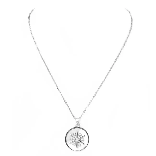 Silver Cubic Zirconia Starburst Pendant Necklace