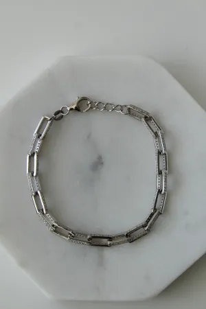 Silver Micropave Paperclip Bracelet