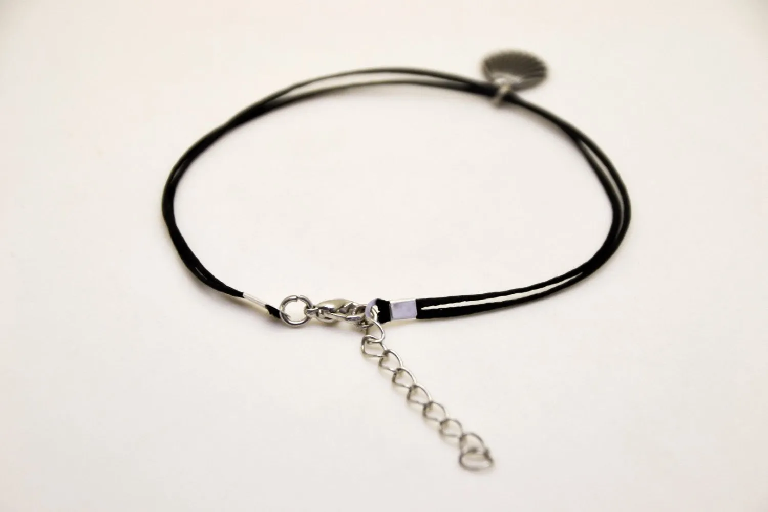 Silver seashell anklet bracelet, black anklet, dangle nautical jewelry