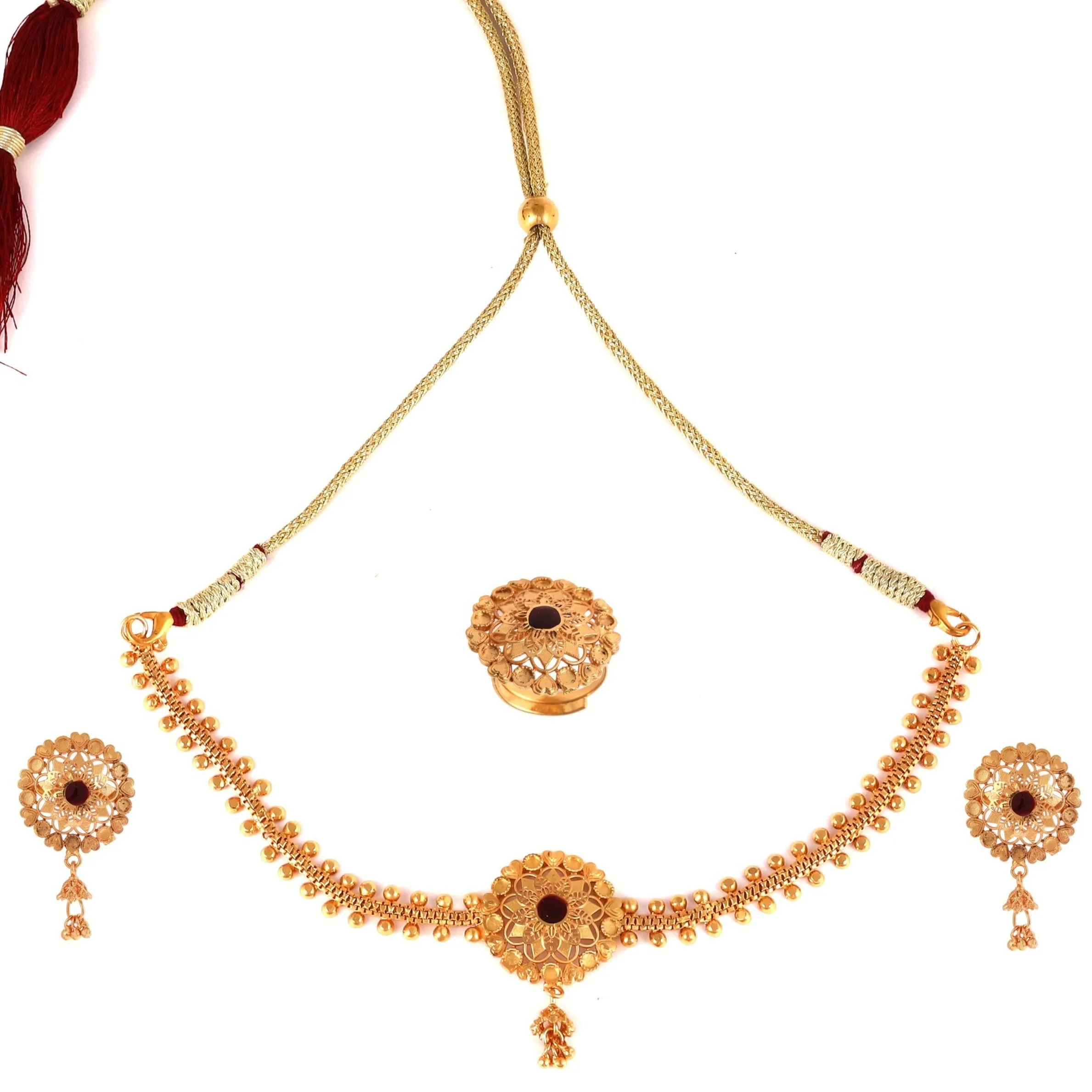 Small Flower Kanthi With Earrings And Finger Ring