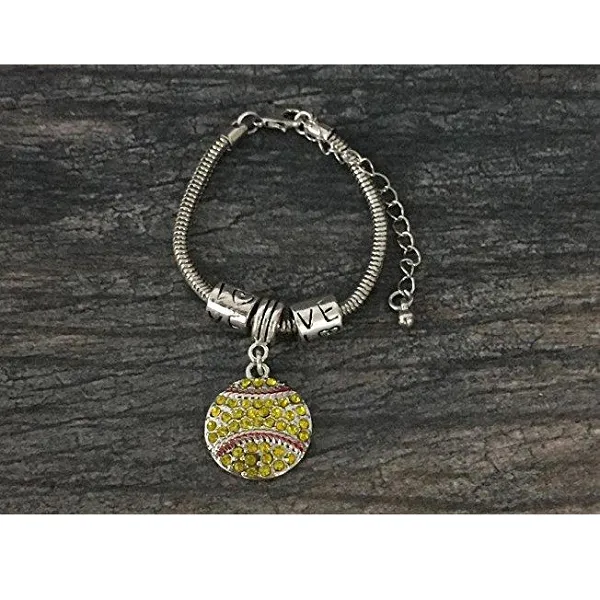 Softball Rhinestone Charm Bracelet