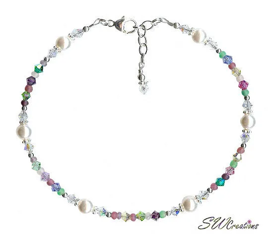 Spring Breeze Pastel Crystal Pearl Beaded Anklet