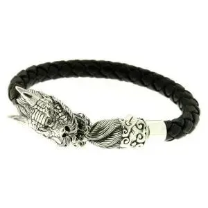 SS/18K DRAGON LEATHER BRACELET