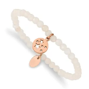 Stainless Steel Rose Gold Stars Charm 4.2mm White Jade Stretch Bracelet