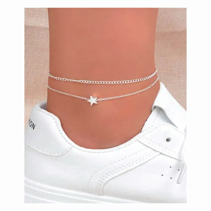 Star Decor Layered Chain Anklet