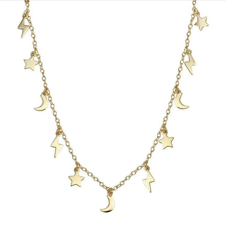 Star Moon Bolt Dangling Choker