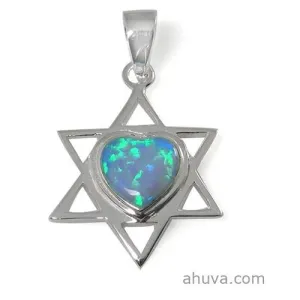 Star Of David Pendant With Opal Heart