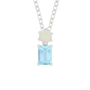 Sterling Silver Emerald & Round Cut Blue & Topaz Opal Pendant