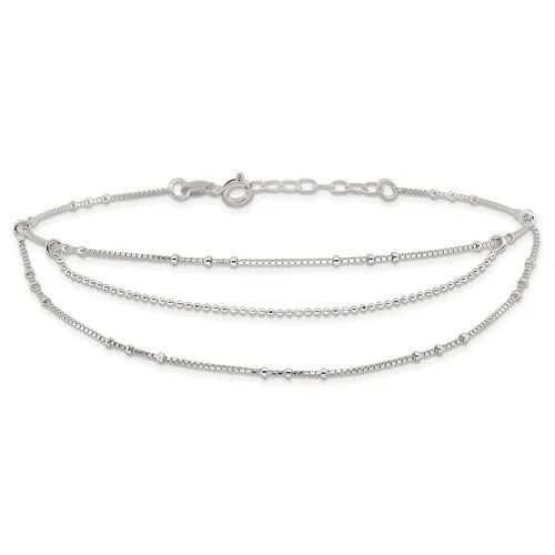 Sterling Silver Multi-Strand 9in With 1in Extension Anklet