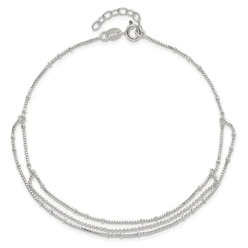 Sterling Silver Multi-Strand 9in With 1in Extension Anklet