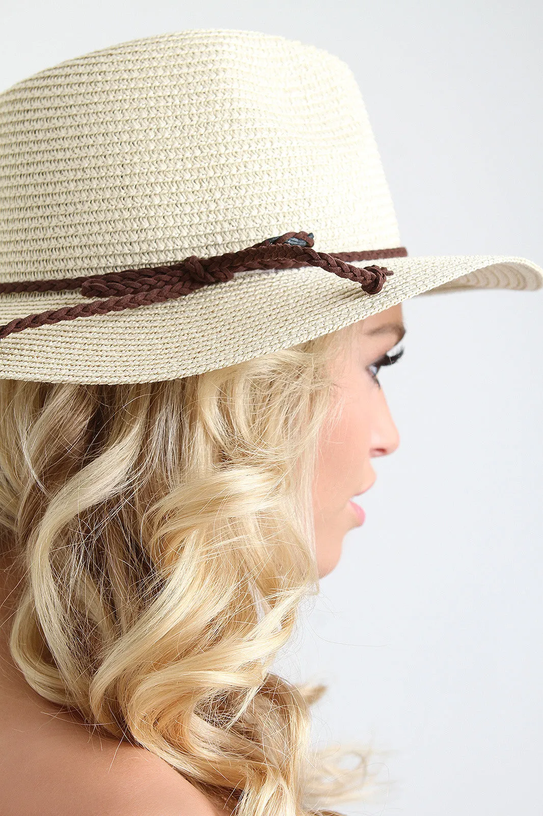 Stitched Straw Braided Trim Fedora