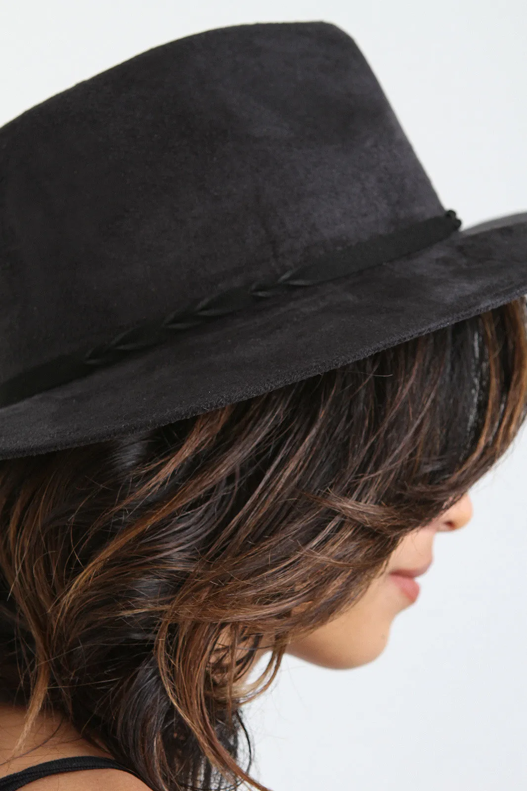 Suede Braid Trim Fedora Hat