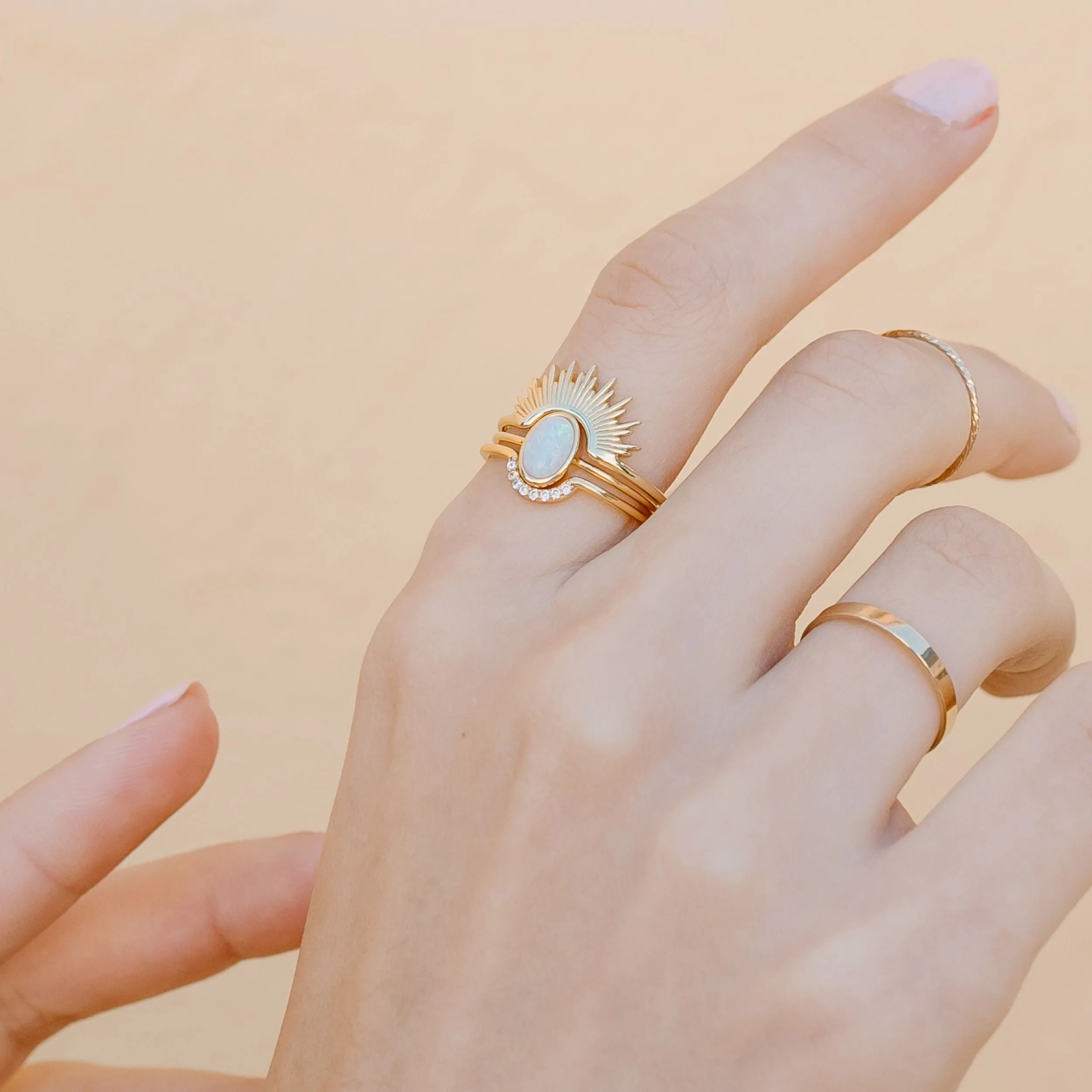 Sunburst Opal and Arch Ring Set