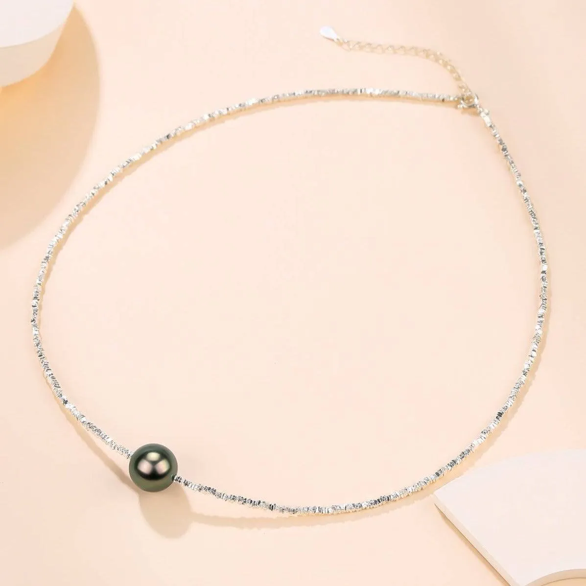 Tahitian Pearl Pendant Silver Shards Necklace