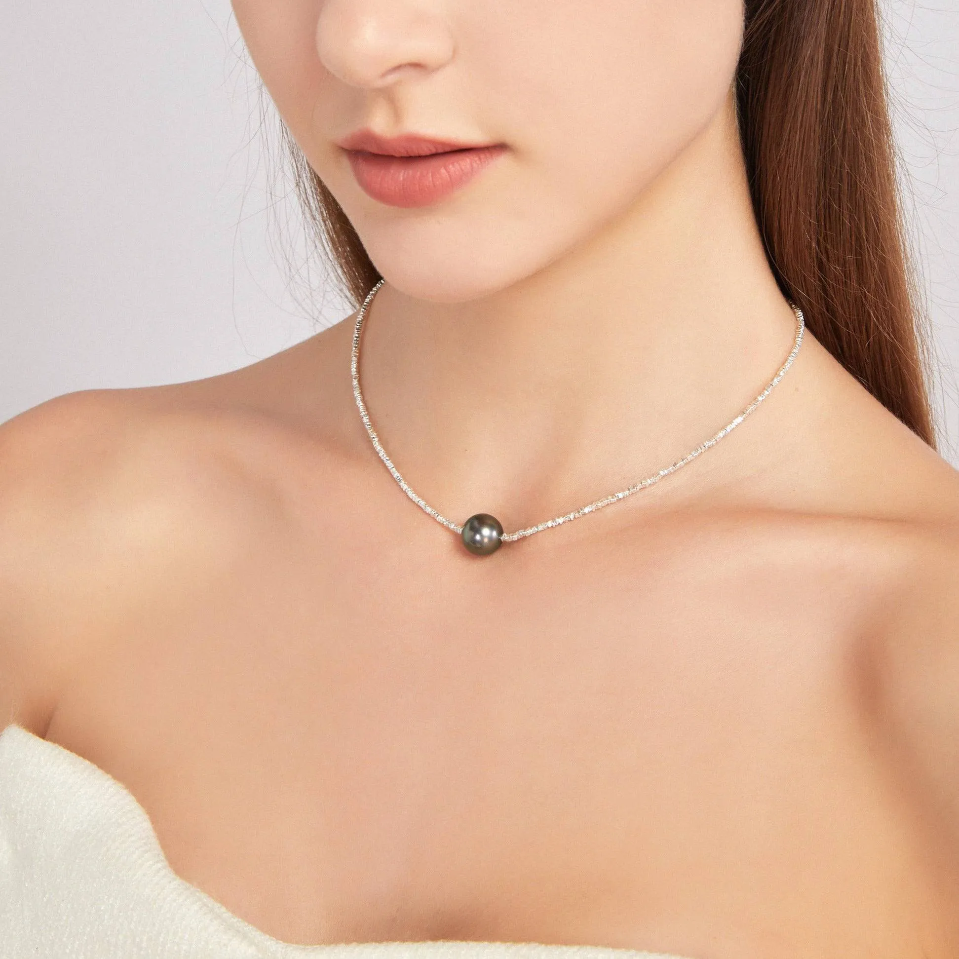 Tahitian Pearl Pendant Silver Shards Necklace