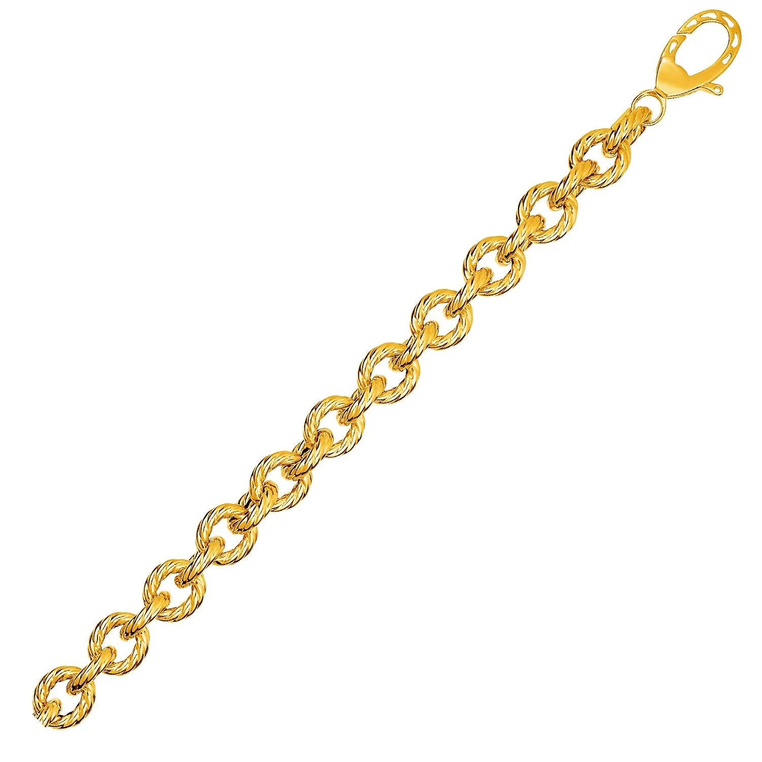 Textured Oval Link Bracelet in 14k Yellow Gold Weight 7.3 grams