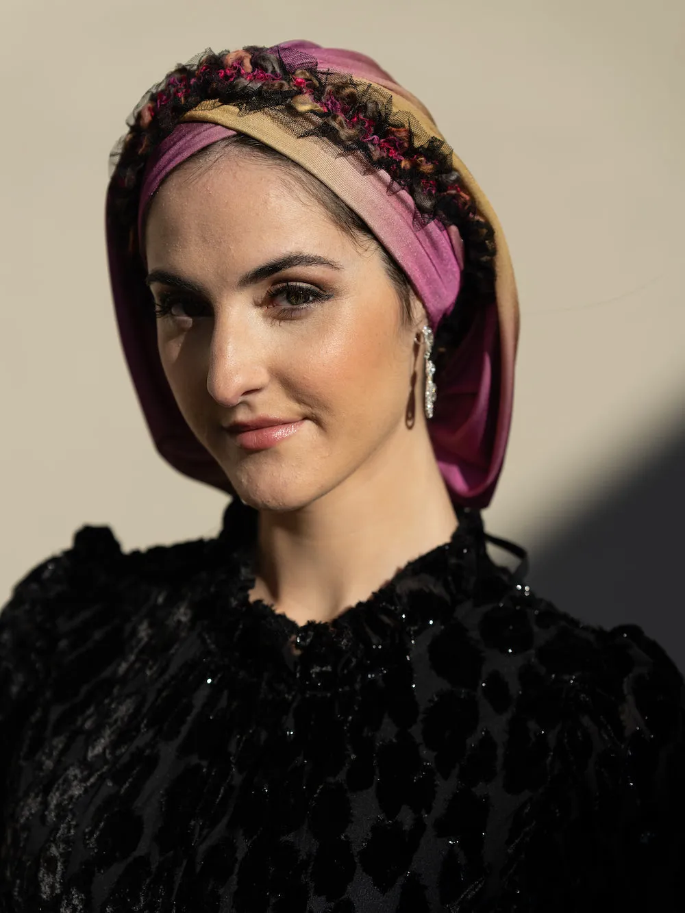 The Devorah Crown | Luxury Handmade Turban Crown Head Covering with Attachable Snap-on Trim (no wrapping required)