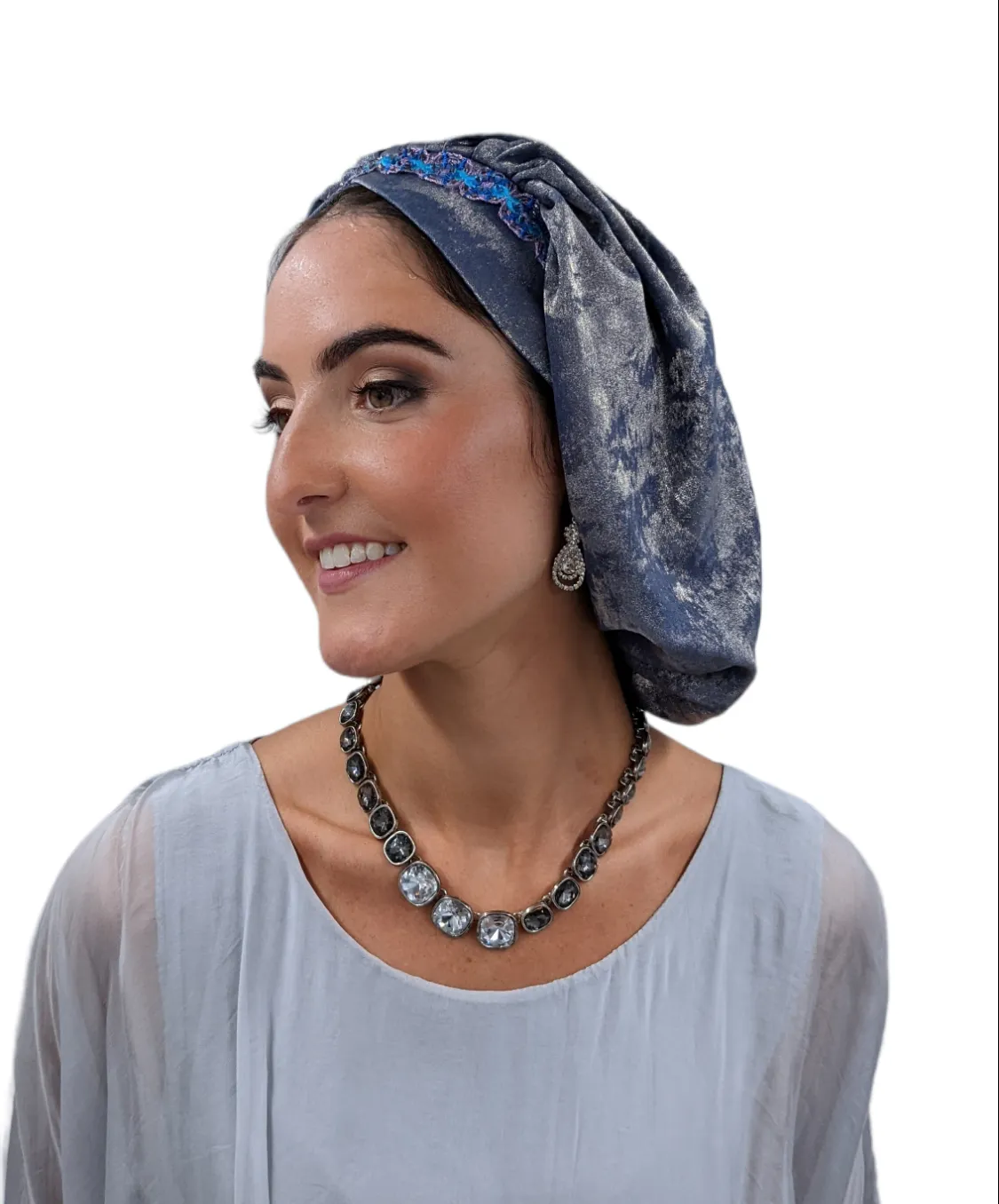 The Devorah Crown | Luxury Handmade Turban Crown Head Covering with Attachable Snap-on Trim (no wrapping required)