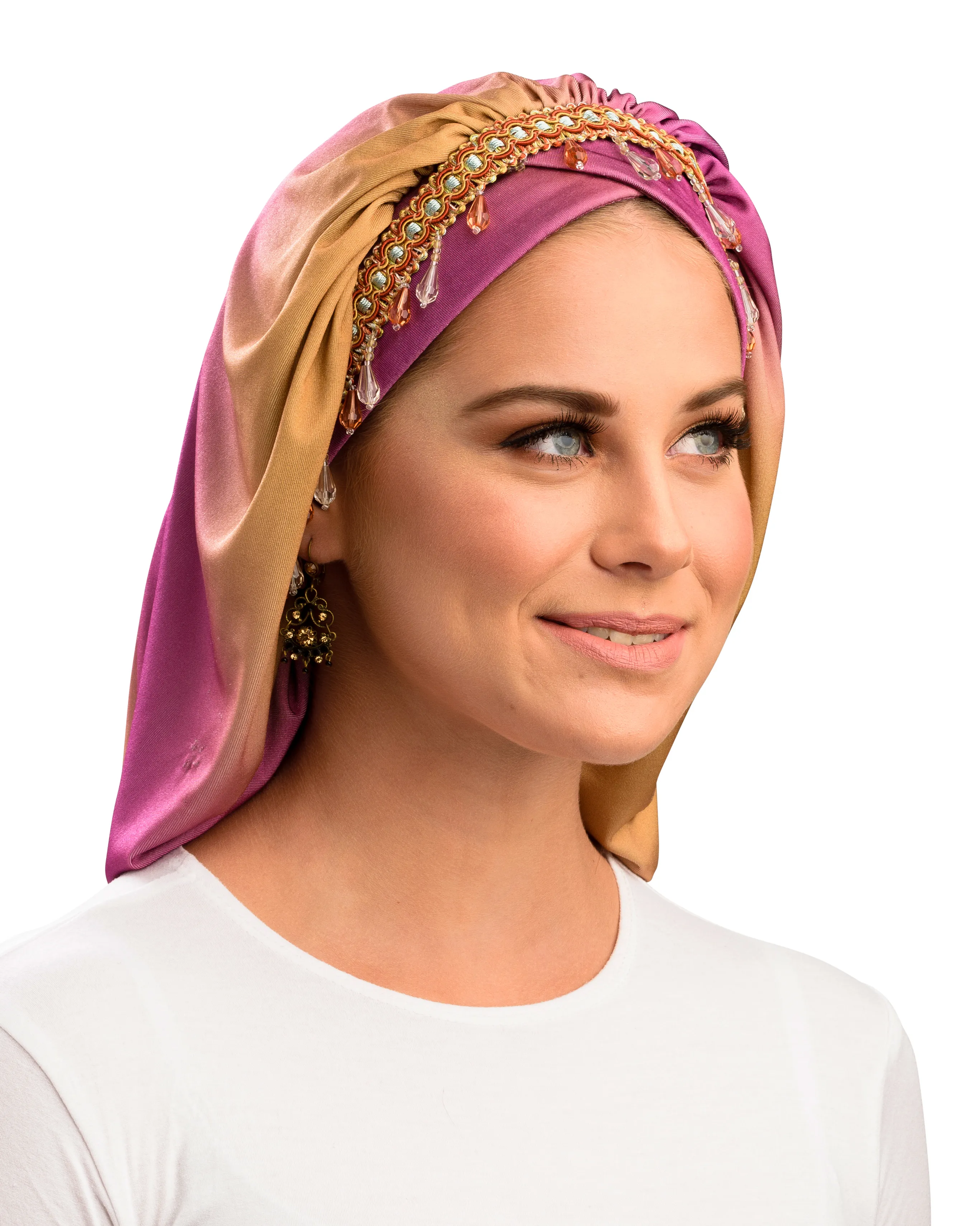 The Devorah Crown | Luxury Handmade Turban Crown Head Covering with Attachable Snap-on Trim (no wrapping required)