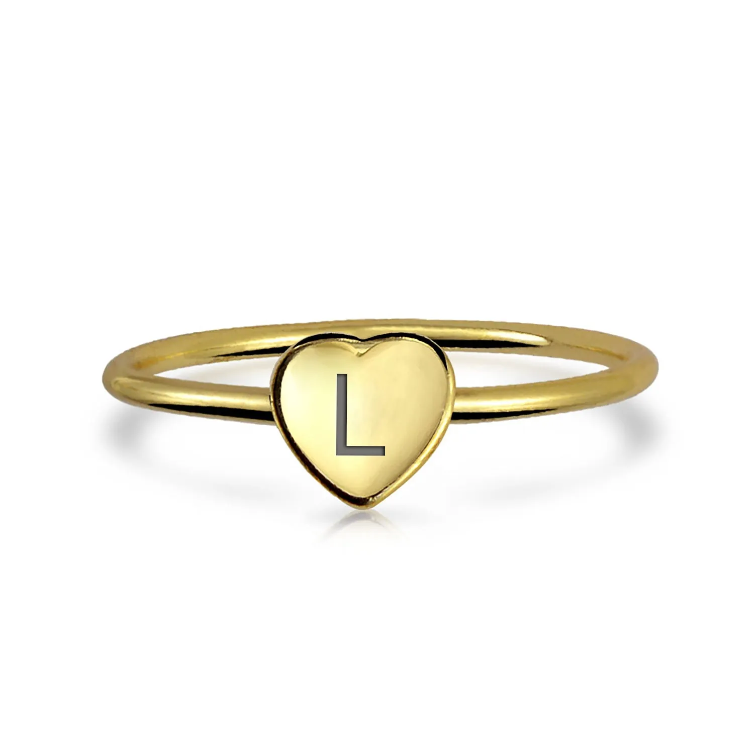 Tiny Minimalist Silver Ring with Heart Shape Initial Monogram Gold Plated Sterling