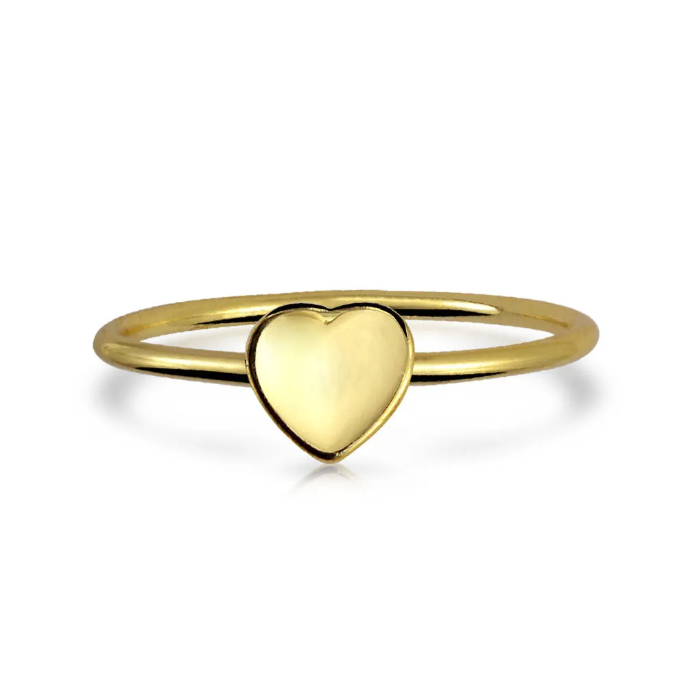 Tiny Minimalist Silver Ring with Heart Shape Initial Monogram Gold Plated Sterling