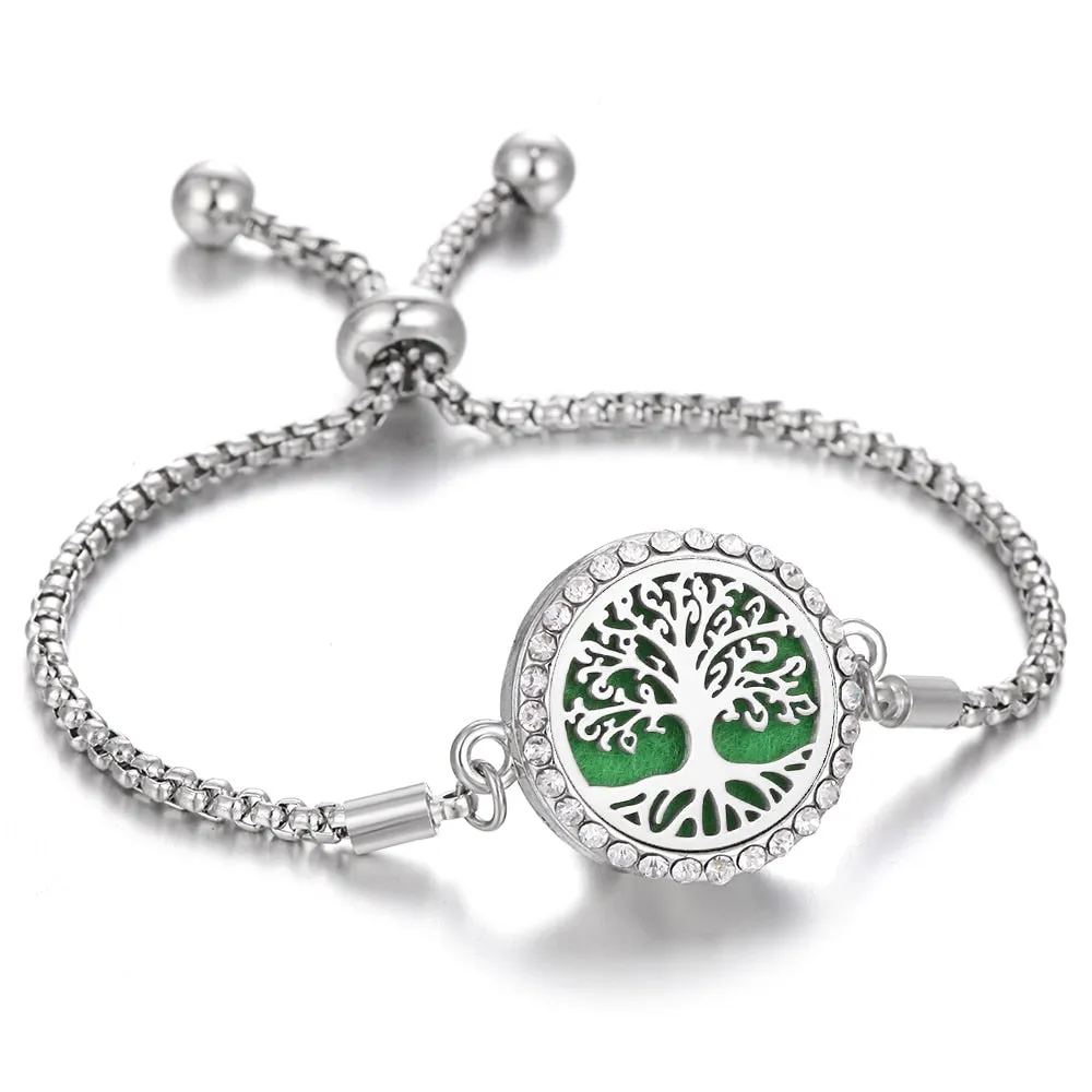 Tree of Life Aromatherapy Diffuser Locket Bracelet Charm Lucky Crystal Stainless Steel Women's Locket Bracelet