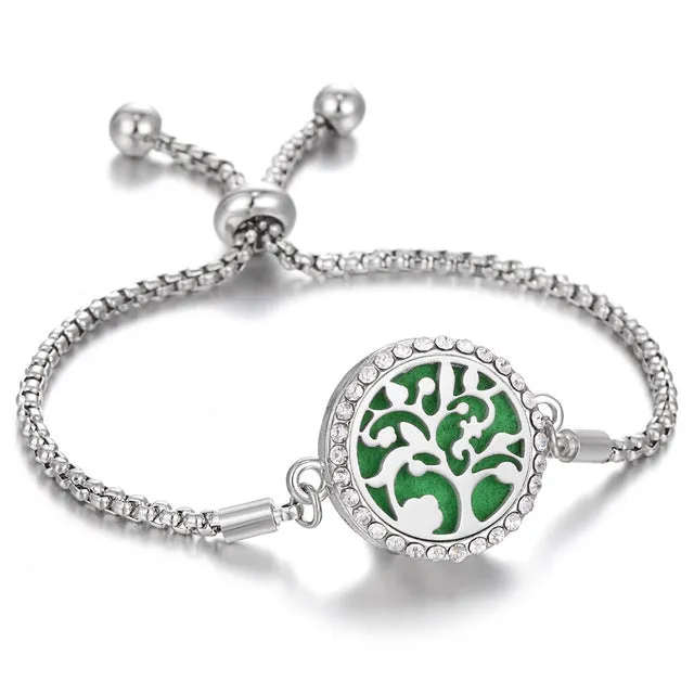 Tree of Life Aromatherapy Diffuser Locket Bracelet Charm Lucky Crystal Stainless Steel Women's Locket Bracelet