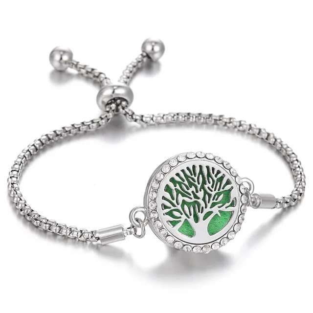 Tree of Life Aromatherapy Diffuser Locket Bracelet Charm Lucky Crystal Stainless Steel Women's Locket Bracelet