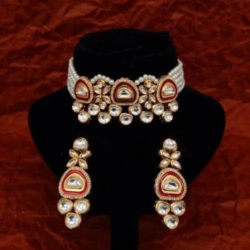 Triangular Meena Ad Kundan Choker And Earring Set