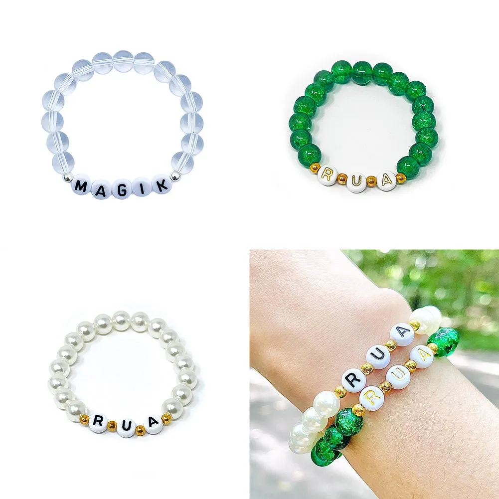 US Custom Name Bracelet Faux Pearl Jade Crystal Beaded Stackable Mama Bracelet Handmade Fast Making