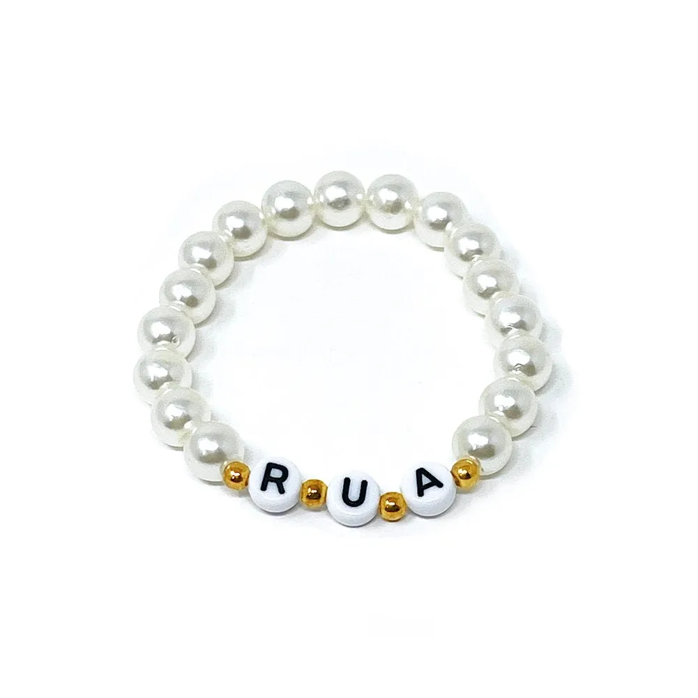 US Custom Name Bracelet Faux Pearl Jade Crystal Beaded Stackable Mama Bracelet Handmade Fast Making