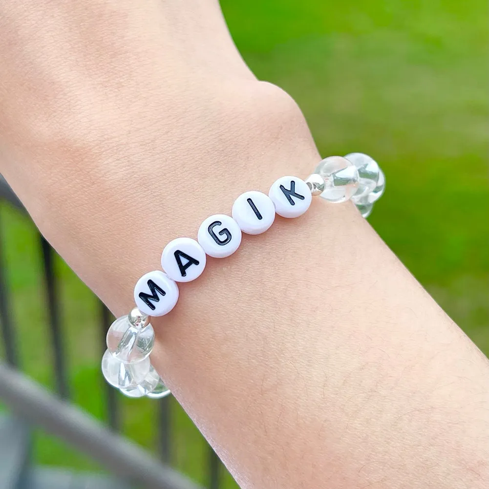 US Custom Name Bracelet Faux Pearl Jade Crystal Beaded Stackable Mama Bracelet Handmade Fast Making