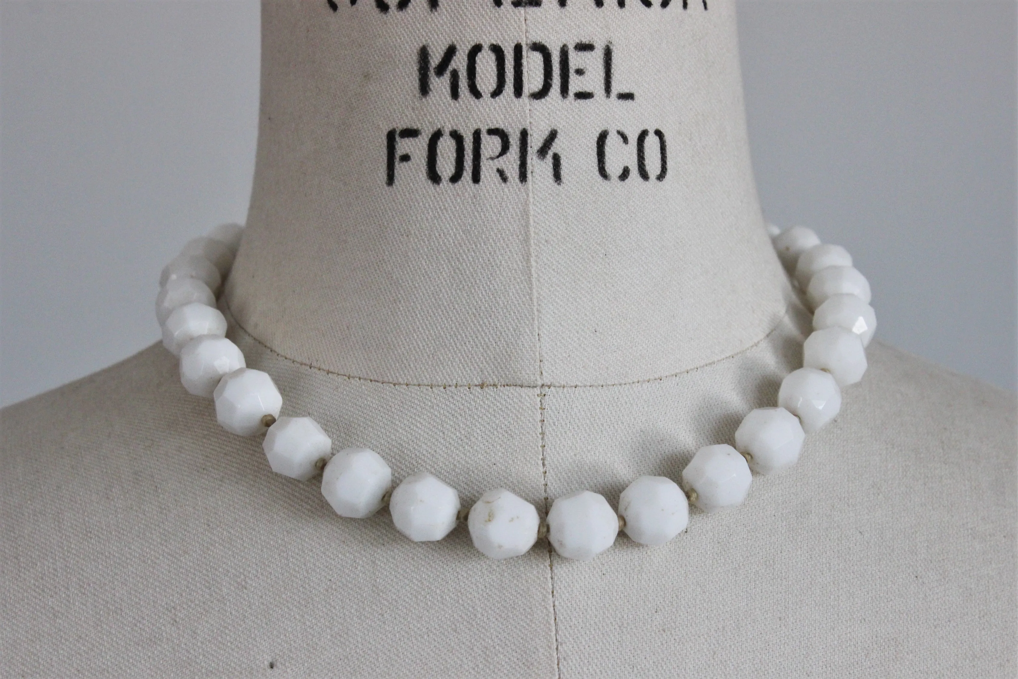 Vintage 1950s White Glass Bead Necklace