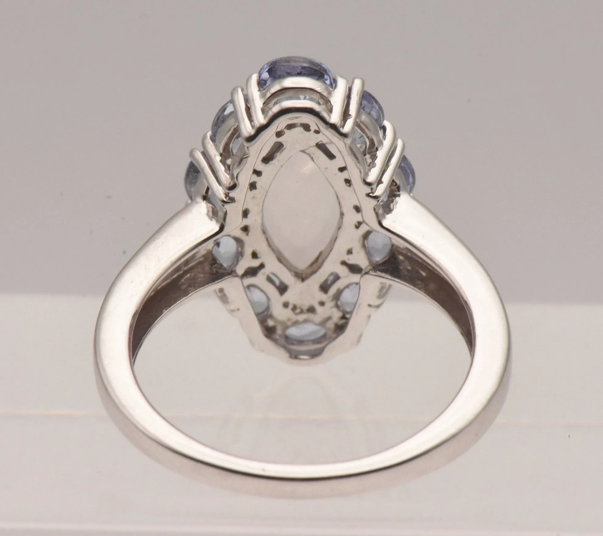 Vintage Sterling Silver Rainbow Moonstone and Tanzanite Ring - Size 8