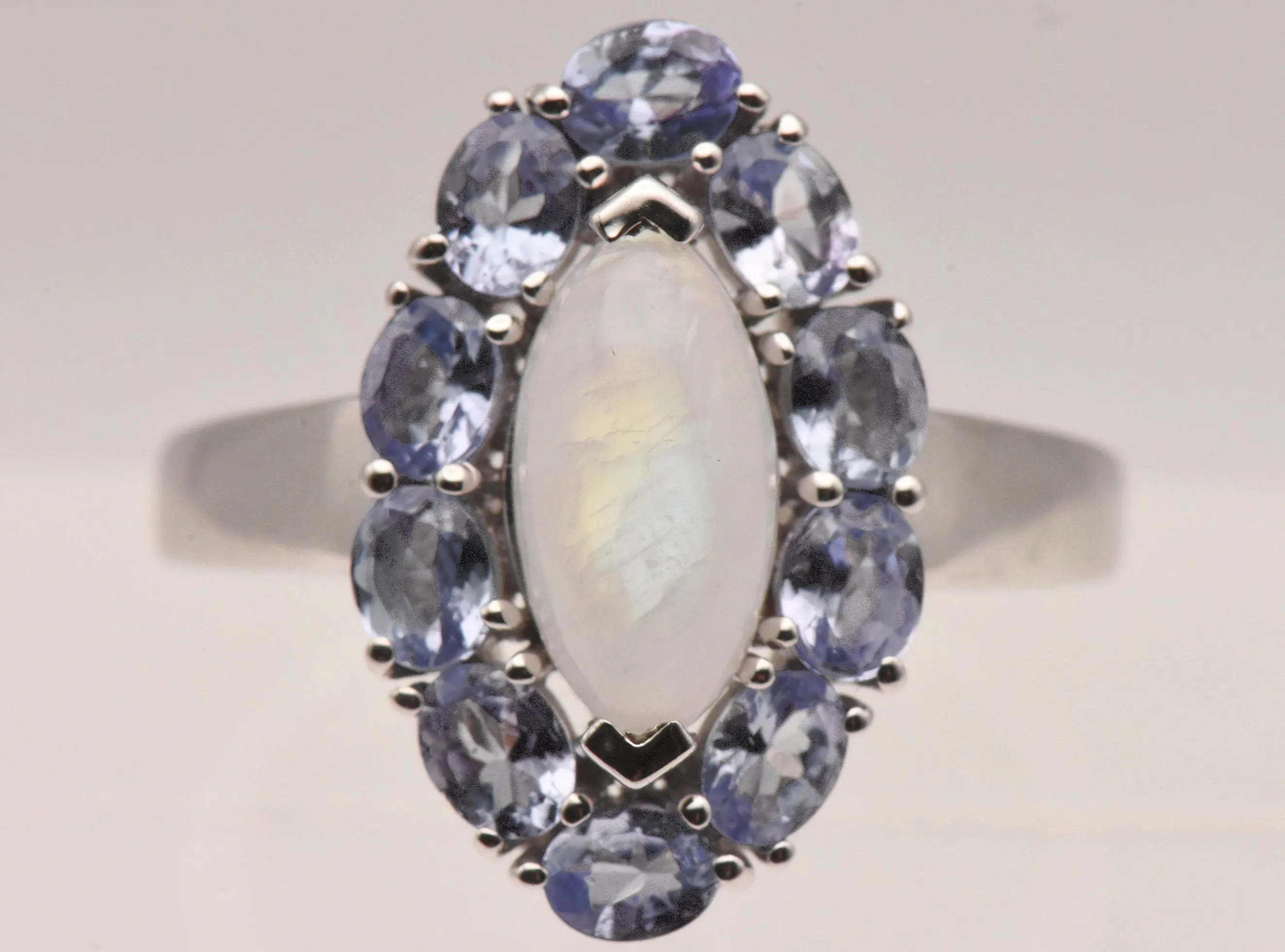 Vintage Sterling Silver Rainbow Moonstone and Tanzanite Ring - Size 8