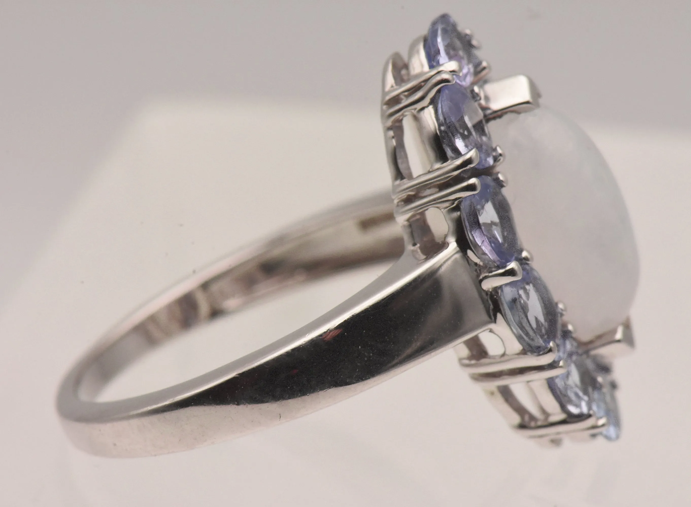 Vintage Sterling Silver Rainbow Moonstone and Tanzanite Ring - Size 8