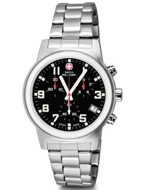 Wenger Mens Field Classic Chrono Watch - Stainless Steel - Black Dial - Bracelet